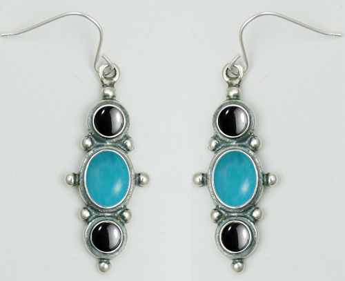 Sterling Silver Drop Dangle Earrings With Turquoise And Hematite